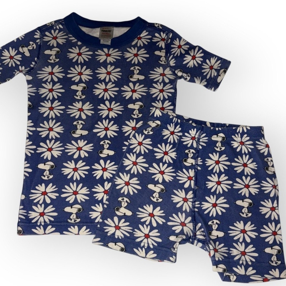 Hanna Andersson Pajama Set 120 6-7 Blue Snoopy Daisy Shortie PJs
